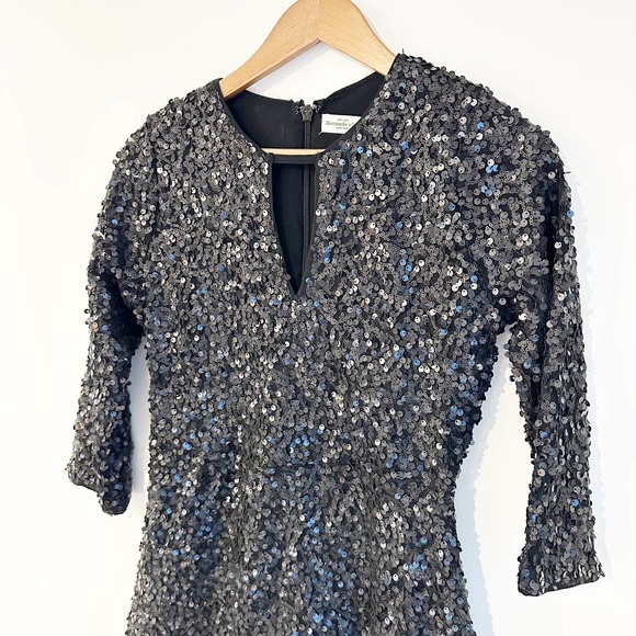 Abercrombie & Fitch Keyhole 3/4 Sleeve Sequin Mini Dress Black Size Medium - Picture 8 of 9